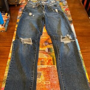 True Craft High Rise Distressed Straight Leg Jeans